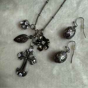 Boutique Silver Charm Necklace and Earring Set